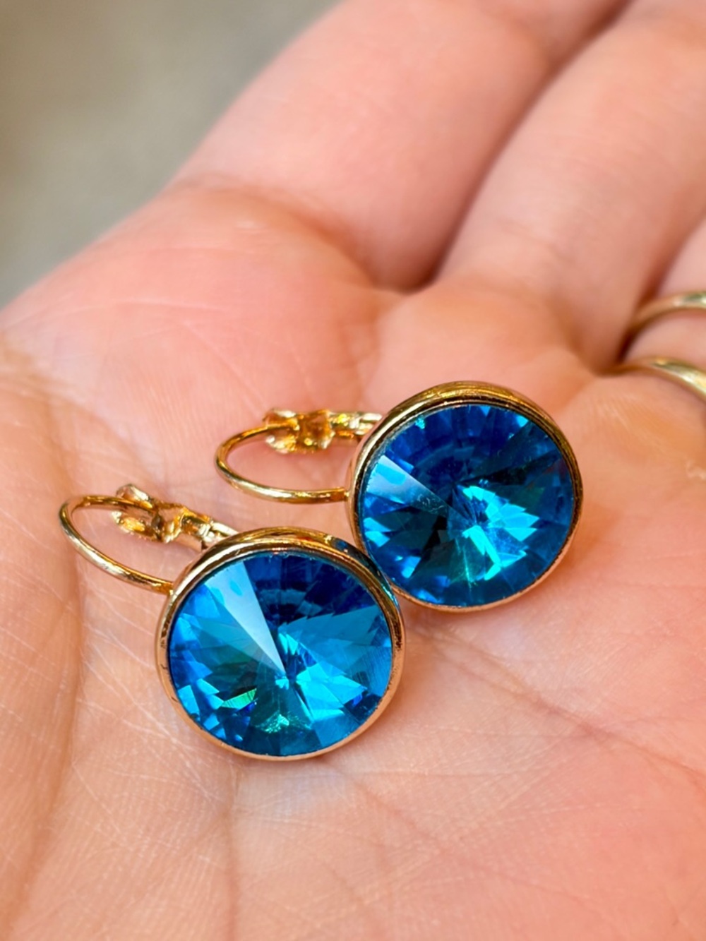 Blue Brilliant Crystal Statement Drop Earrings Assorted Finish In Gold Tone